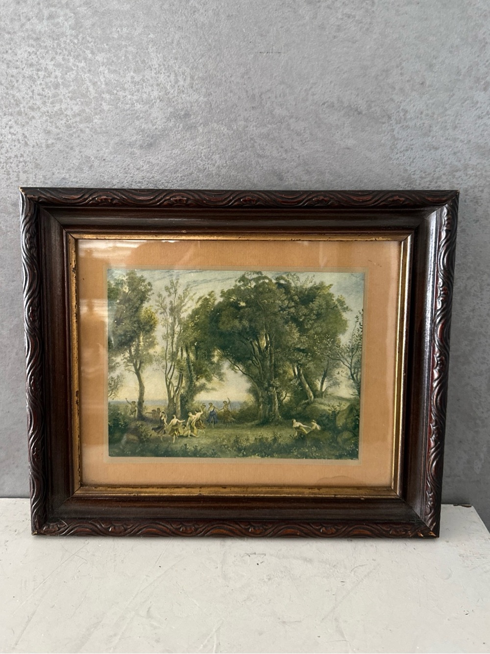 ANTIQUE FRAMED JEAN BAPTISTE DANCE OF THE NYMPHS CARVED WOOD FRAME